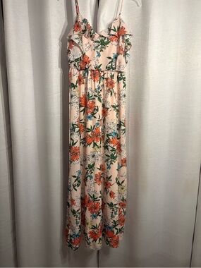 Chris & Carol Peach Floral Spaghetti-Strap Dress NWT